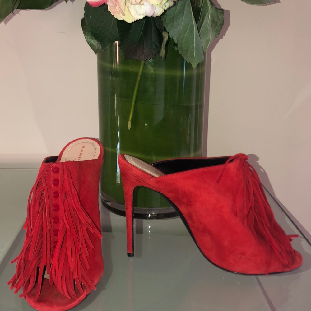 Designer Red Fringe Pumps